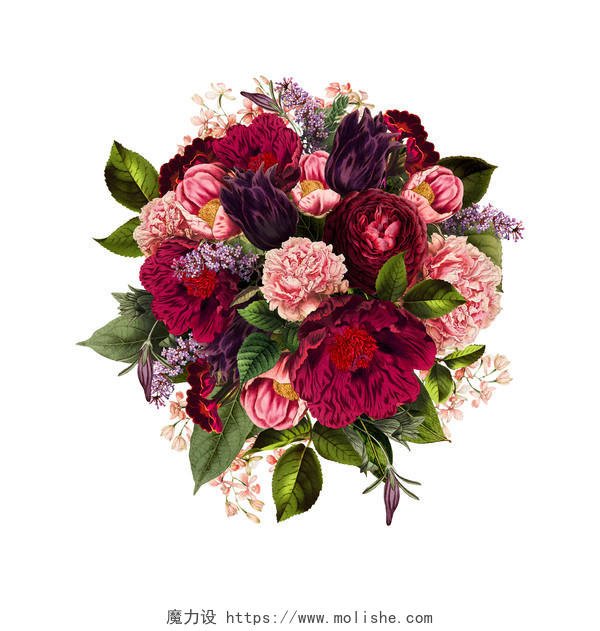 华丽浪漫彩色婚礼花束花朵PNG素材